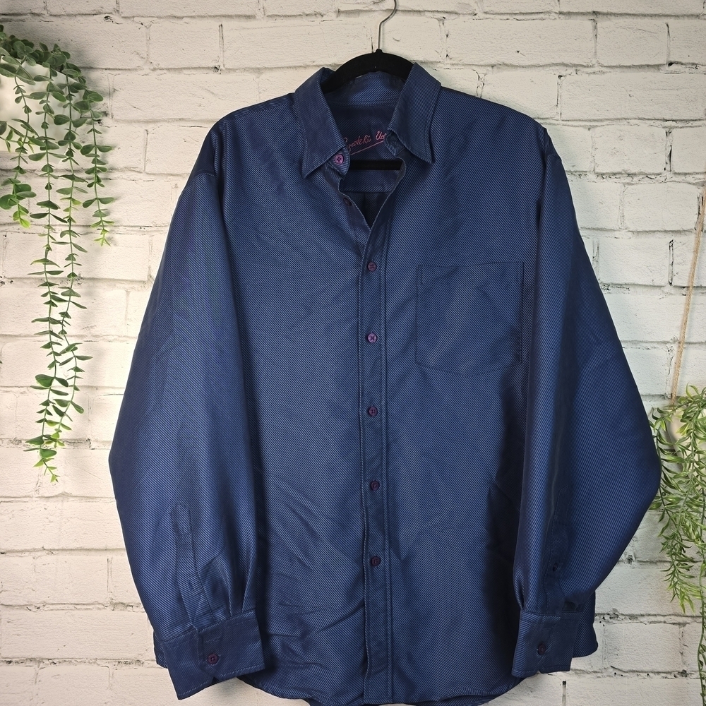 BUGATCHI UOMO ELEGANT DEEP BLUE DRESS SHIRT MENS SIZE LARGE